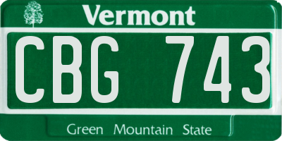VT license plate CBG743