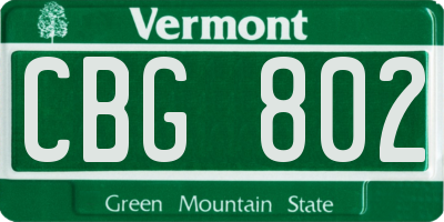 VT license plate CBG802