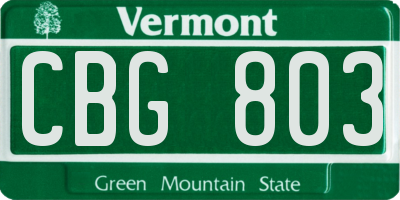 VT license plate CBG803
