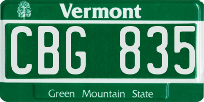 VT license plate CBG835