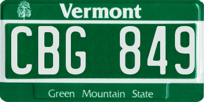 VT license plate CBG849