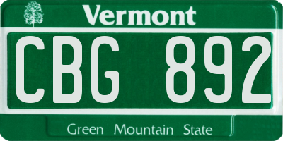 VT license plate CBG892