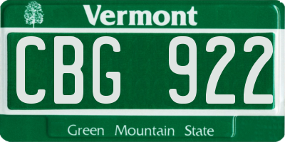 VT license plate CBG922