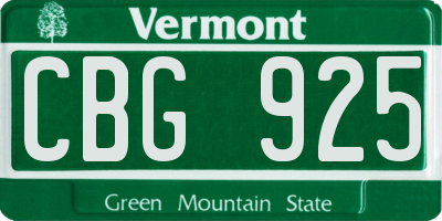 VT license plate CBG925