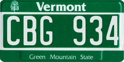 VT license plate CBG934