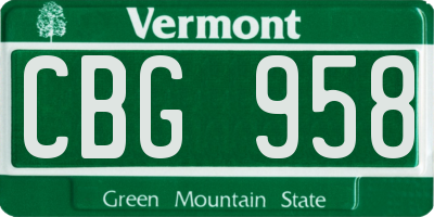 VT license plate CBG958
