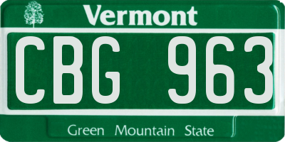 VT license plate CBG963