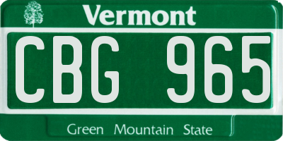 VT license plate CBG965