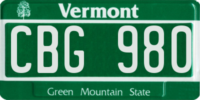 VT license plate CBG980