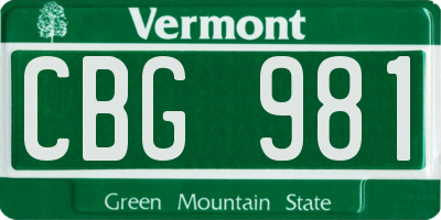 VT license plate CBG981