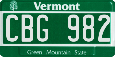 VT license plate CBG982