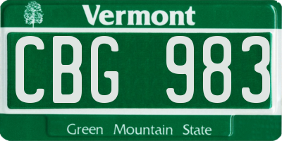 VT license plate CBG983