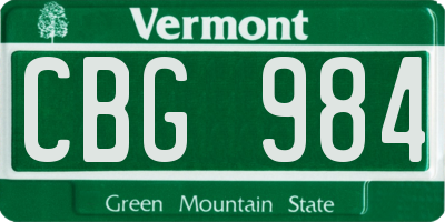 VT license plate CBG984
