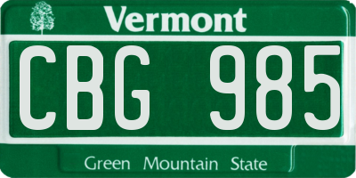 VT license plate CBG985