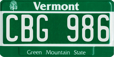 VT license plate CBG986