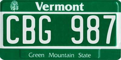 VT license plate CBG987