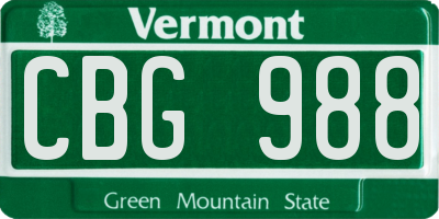 VT license plate CBG988