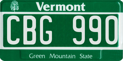 VT license plate CBG990
