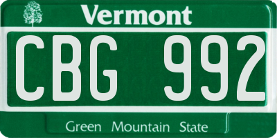 VT license plate CBG992