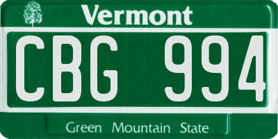 VT license plate CBG994