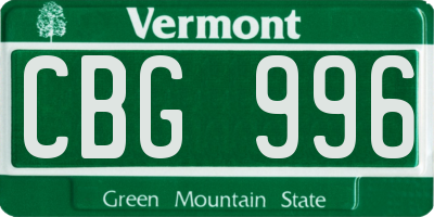 VT license plate CBG996