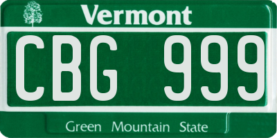 VT license plate CBG999