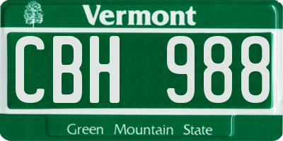 VT license plate CBH988