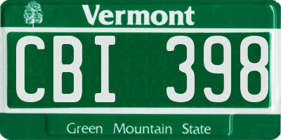 VT license plate CBI398