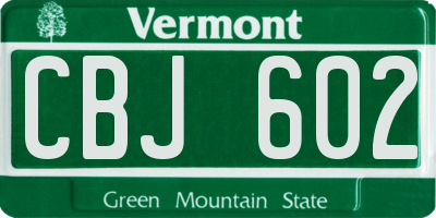 VT license plate CBJ602