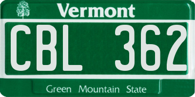 VT license plate CBL362