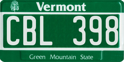 VT license plate CBL398