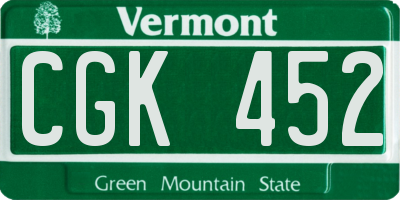 VT license plate CGK452
