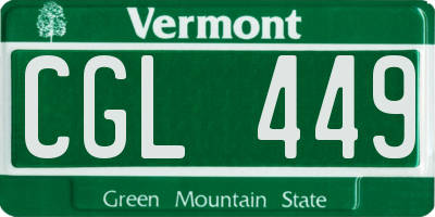 VT license plate CGL449