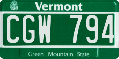 VT license plate CGW794