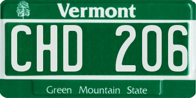 VT license plate CHD206