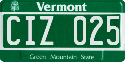 VT license plate CIZ025