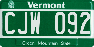 VT license plate CJW092
