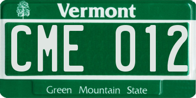 VT license plate CME012
