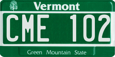 VT license plate CME102