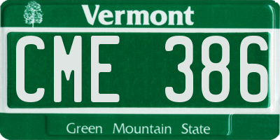 VT license plate CME386