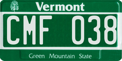VT license plate CMF038
