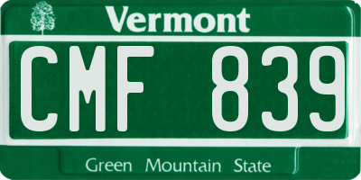 VT license plate CMF839