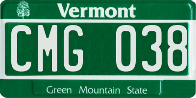 VT license plate CMG038