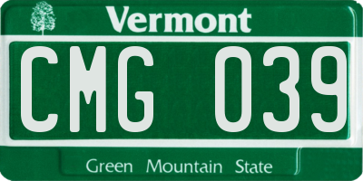 VT license plate CMG039