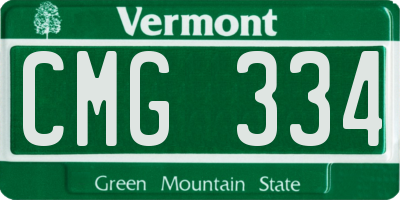 VT license plate CMG334