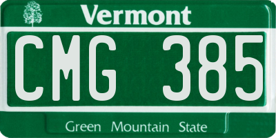 VT license plate CMG385
