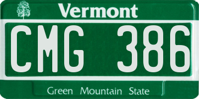 VT license plate CMG386
