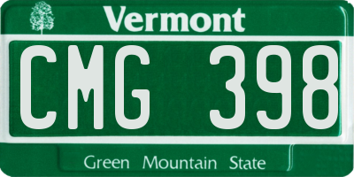 VT license plate CMG398