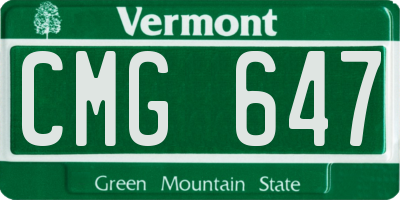 VT license plate CMG647