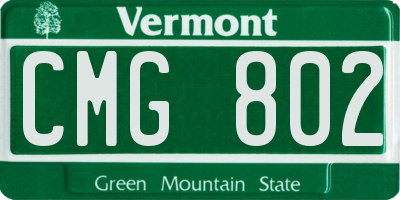 VT license plate CMG802